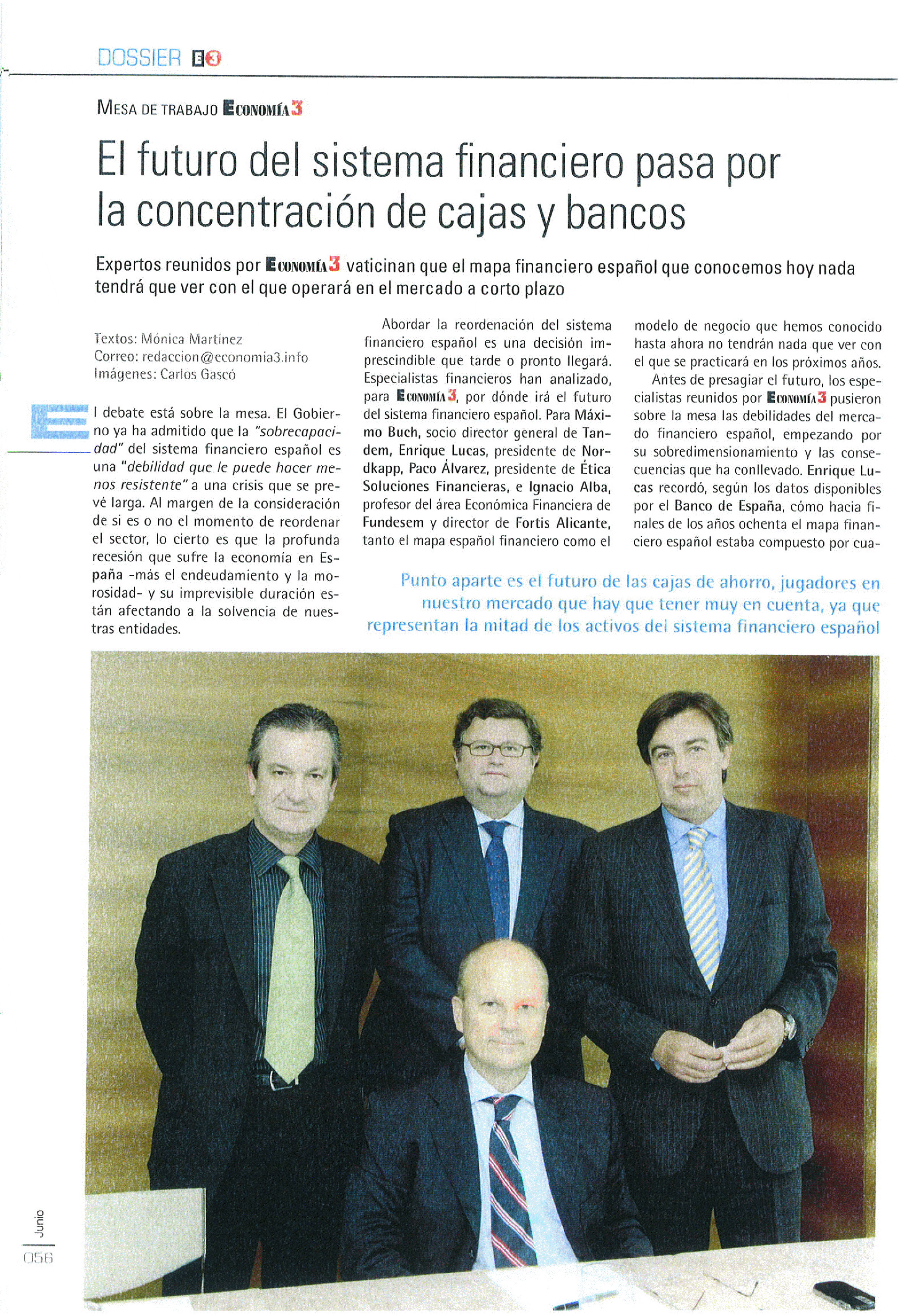 Pagina del artículo de la revista Economia3 titulado El futuro de las Cajas de Ahorro